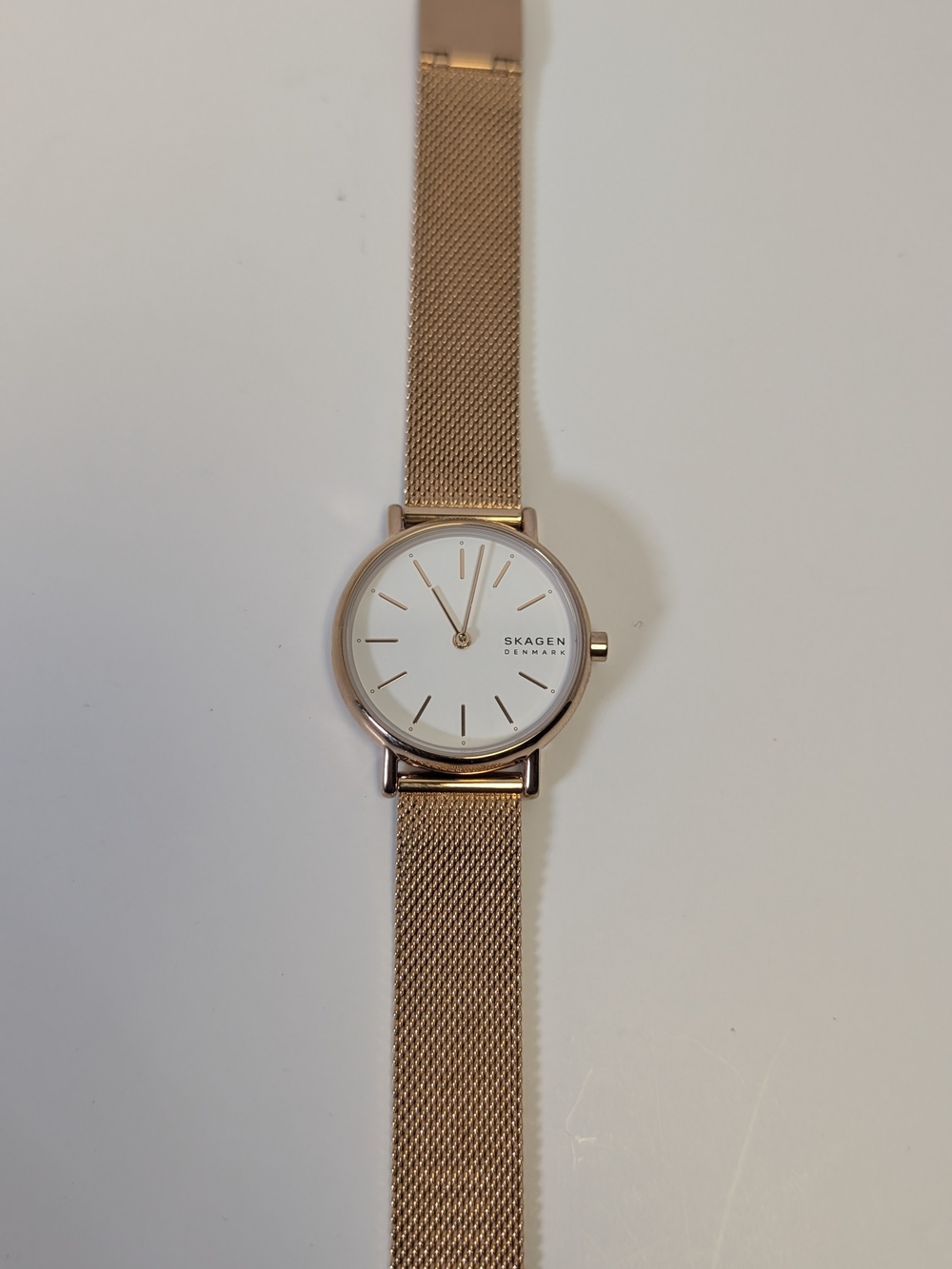 Skagen Rose Gold Mesh Women's Watch with White Dial